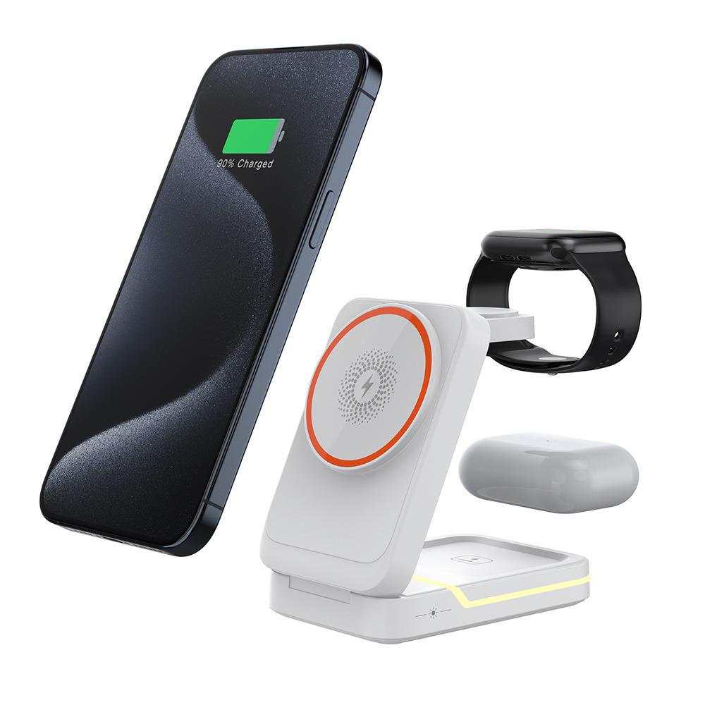 Desktop Multifunctional 15W Wireless Charger with Ambient Light & Foldable Magnetic Design for Office or Home Use
