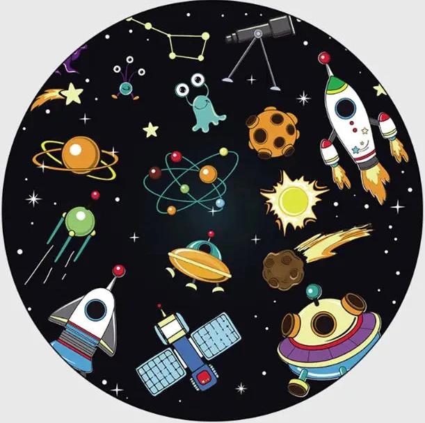Детская круглая ковровая коллекция "Космос" Мультяшный узор "Планета, Ракета, Пришелец" Образовательный ковер для декора детской комнаты