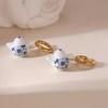 Stainless Steel Blue and White Porcelain Earrings Chinese Style Gold Enamel Hoop Earrings  Girls