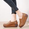 Fashion Women Platform Shoes PU Leather Wedge Heels Waterproof Loafers Non-slip Casual Walking Shoes Slip-on Mother Shoes