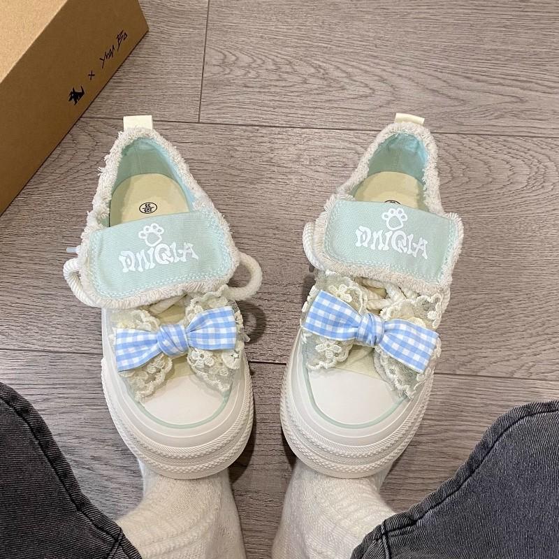 Матча Зеленые Ботинки на Платформе Холщовые Туфли Женские Новые Весенние и Осенние Нишевые Спортивные Туфли Маленькие Белые Туфли