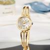Стильные женские корейские кварцевые часы со стальным браслетом и браслетом-манжетой со стразами