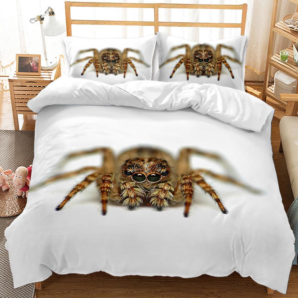 3D Print Microfiber Tarantula Printing Bedding Set - Insect Theme Duvet Cover with Black & Brown Spider