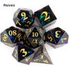 7 Pcs Black Resin Golden Number Sharp Edge Dice Polyhedral Dice Suitable for Role-Playing RPG Board Game