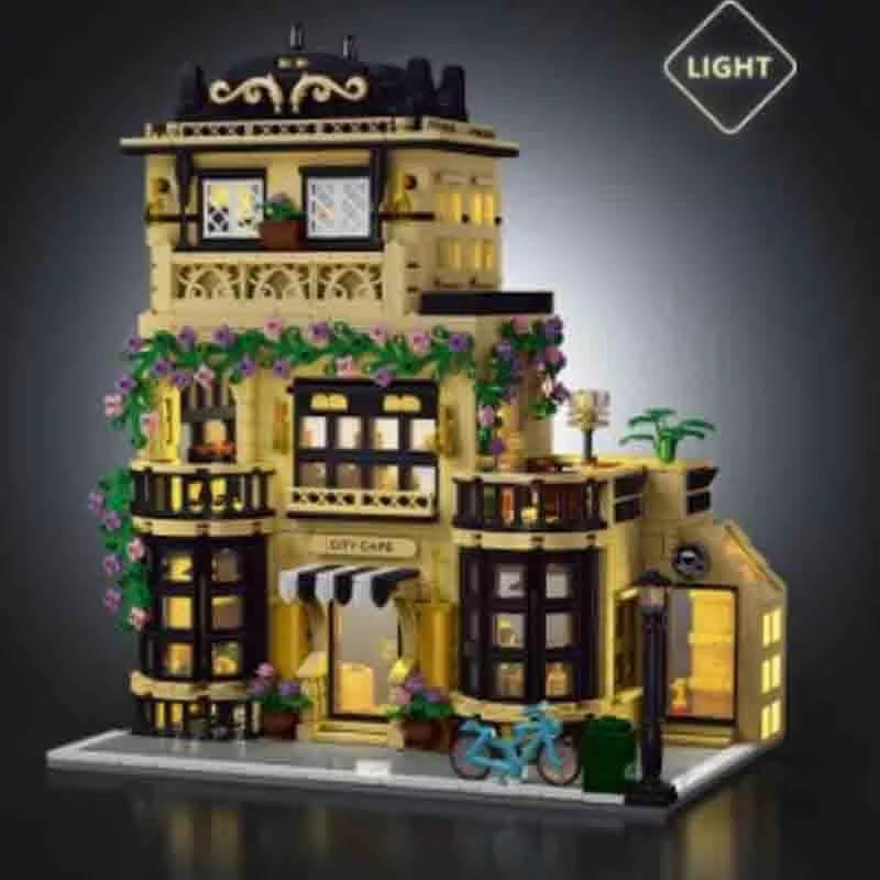 Moc Exquisite European Architecture Coffee Shops City Streets Retro Houses Building Blocks Diy Toys Children'S Gifts