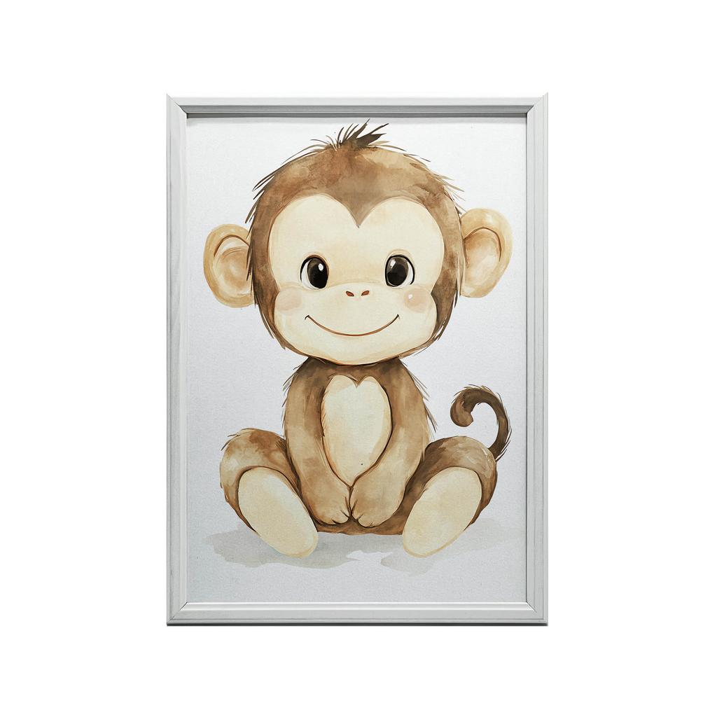 Plakat Uśmiechnięta Małpka Na Białym Tle Plakat Uśmiechnięta Małpka Na Białym Tle, 30X40 Cm, Rama Drewniana Ciemny Brąz, Papier Matowy 230 Gsm