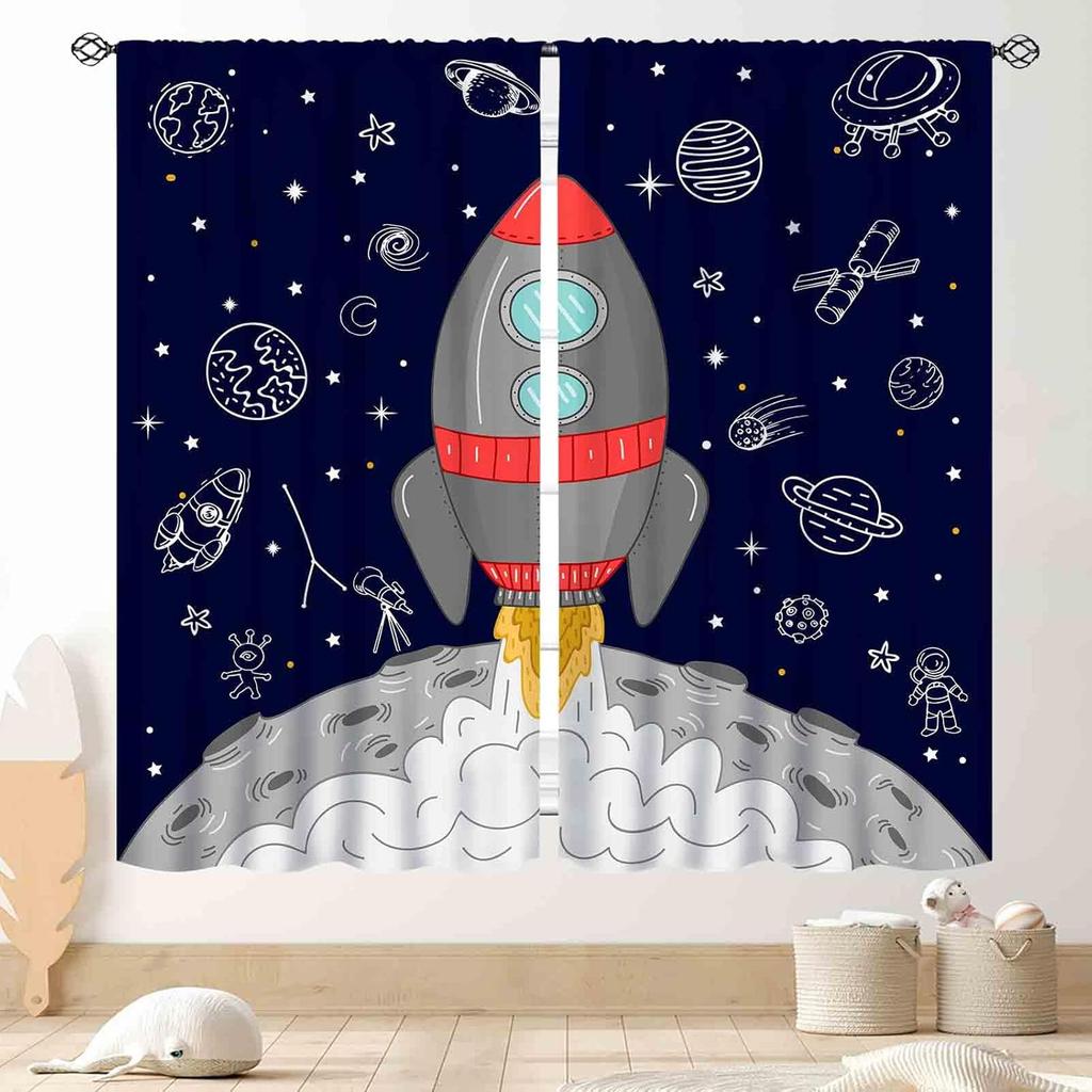 Космические Шторы Детские Мальчики Солнечная Система Вселенная Внешняя Планета Астронавт Галактика Окно Шторы Тканевые Шторы Блокирующие Свет Полиэстер