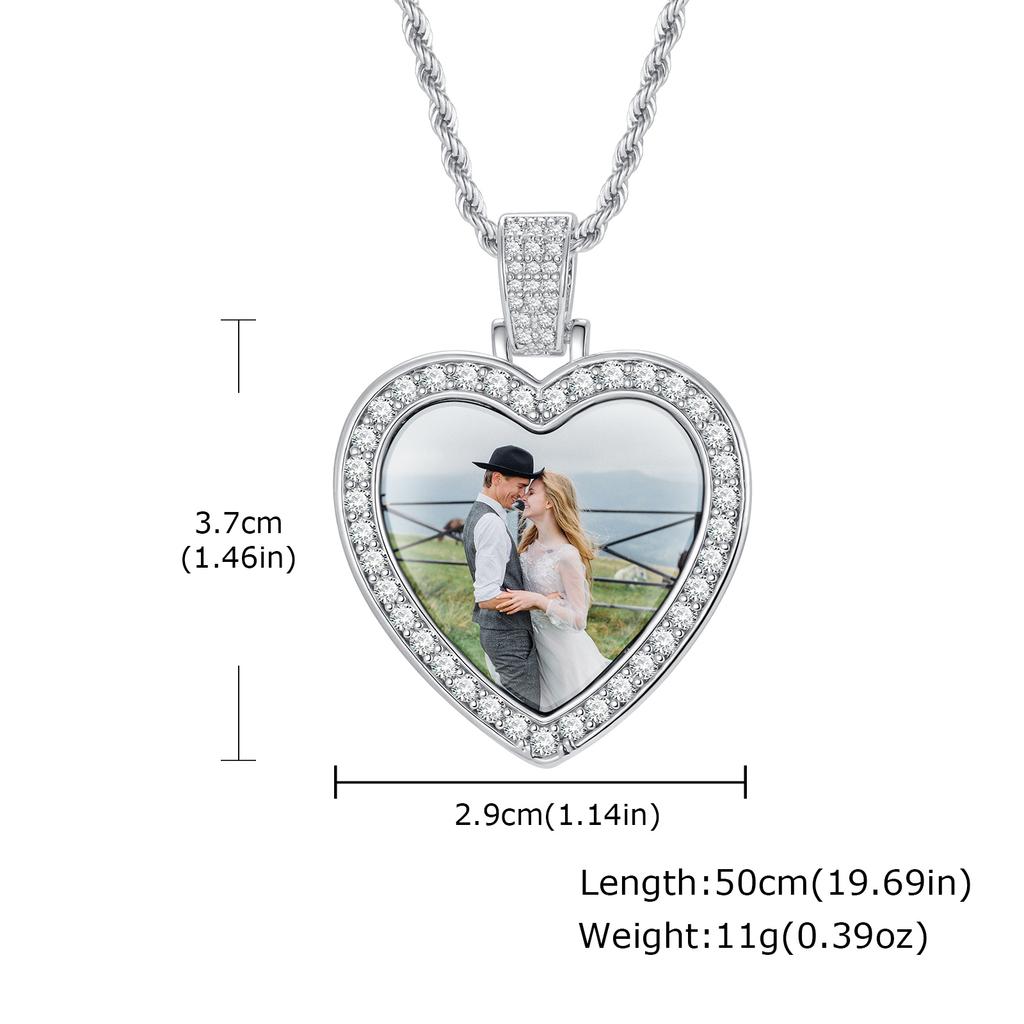Sparking Inlaid Zircon Heart Locket Pendant Custom Photo Picture Necklace Personalized Jewelry Lover Friend Family Gift