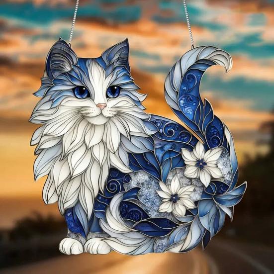 Sun Catcher Blue White Cat Decorative Light Hanging Decoration Cat