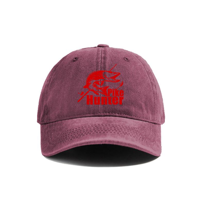 Pike Hunter Baseball Cap Distressed Hats Cap FisherUnisex Fishing Unisex Retro Outdoor Summer Adjustable Hat MZ