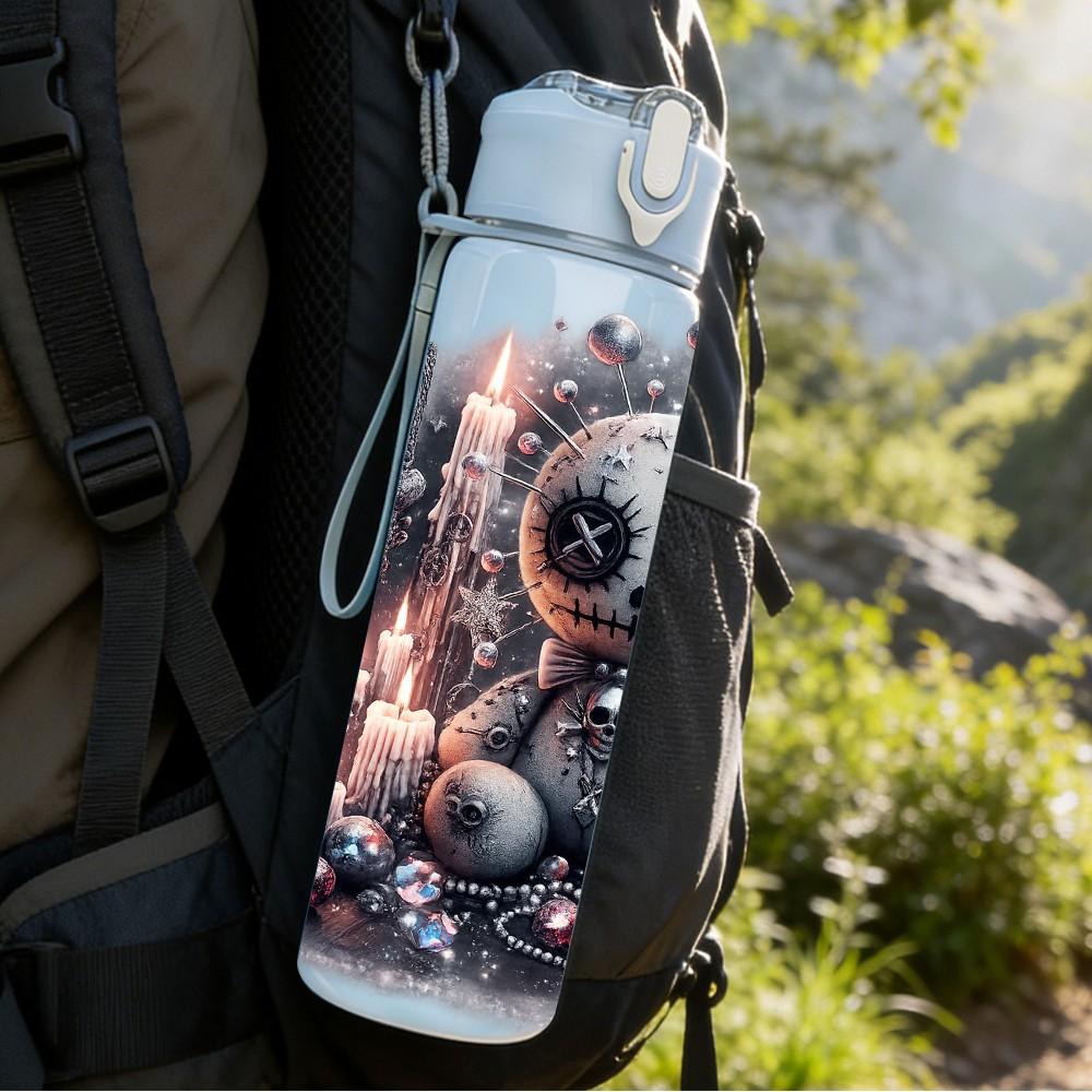 1PC Dark Baby Dragon Cartoon Print 750ml Color Plastic Sports Water Bottle Leakproof Flip Straw Lid Suitable for Sports Office Home Use