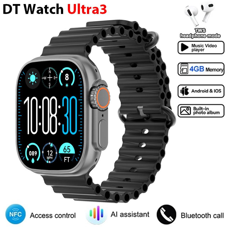 Смарт-часы DT Ultra 3 Экран Amoled 4 ГБ MP3 MP4 плеер Bluetooth Обмен сетью Магазин приложений ChatGPT Умные часы с искусственным интеллектом Мужские спортивные часы