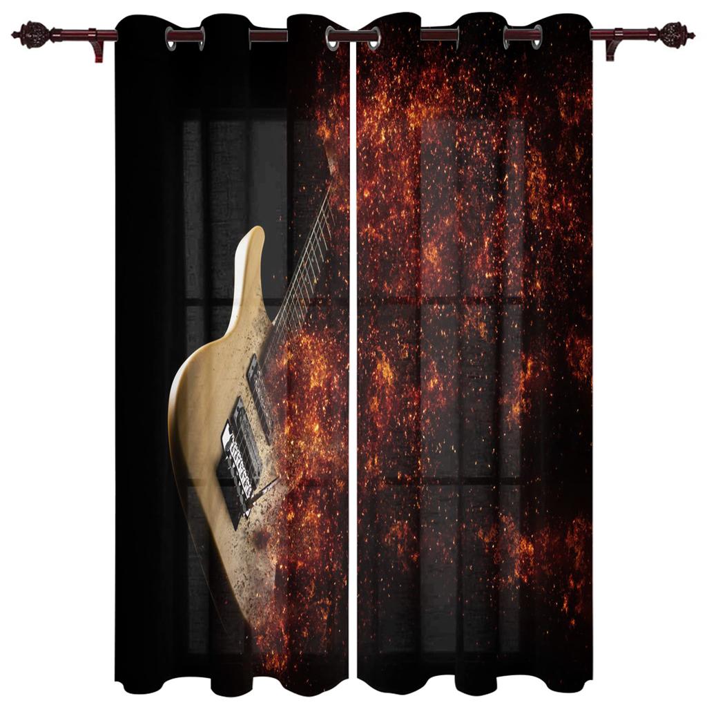 Музыкальная сцена, динамик, гитара, окна, шторы для гостиной, спальни, оконные шторы, бытовые кухонные шторы