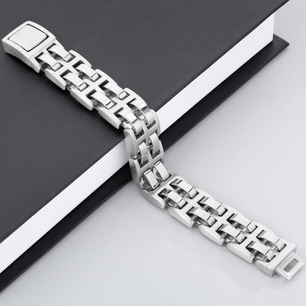 Men's Double Row Link Chain Bracelet for Men Polished 316L Stainless Steel Massive Style Male Jewelry Accessory 21MM 23CM Long