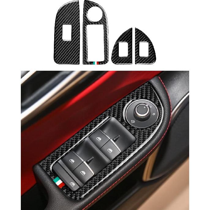 4PCS Car Inner Door Bowl Cover Trim Carbon Fiber Sticker Decal fits for Alfa Romeo Giulia Stelvio Tonale 2016 2017 2018 2024 2025 2026 Interior
