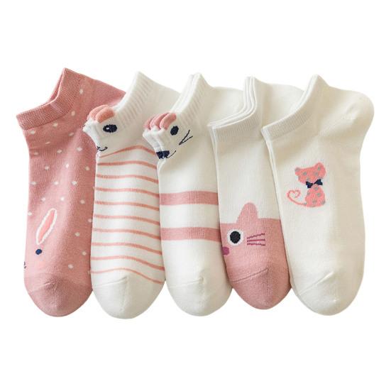 5 Pairs Women Socks Refreshing Flower Prints Mid-tube Shallow-cut High Elasticity Soft Breathable Sweat Absorption Anti-slip Girls Daily Sports Socks