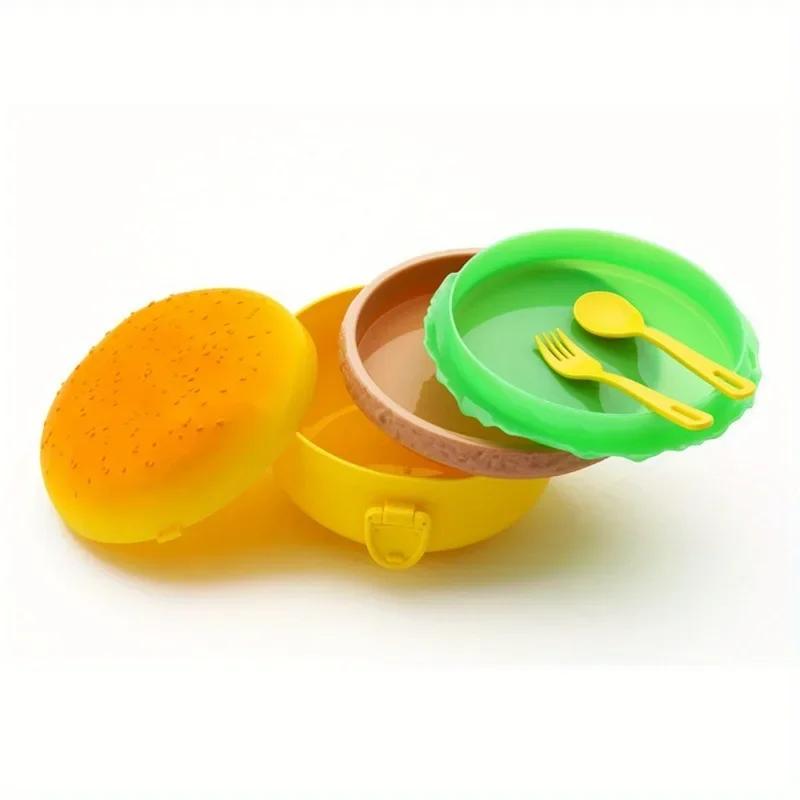 Симпатичный двухслойный ланч-бокс для гамбургеров, пищевой студенческий детский ланч-бокс, подогреваемый в микроволновке, ланч-боксы для еды на открытом воздухе