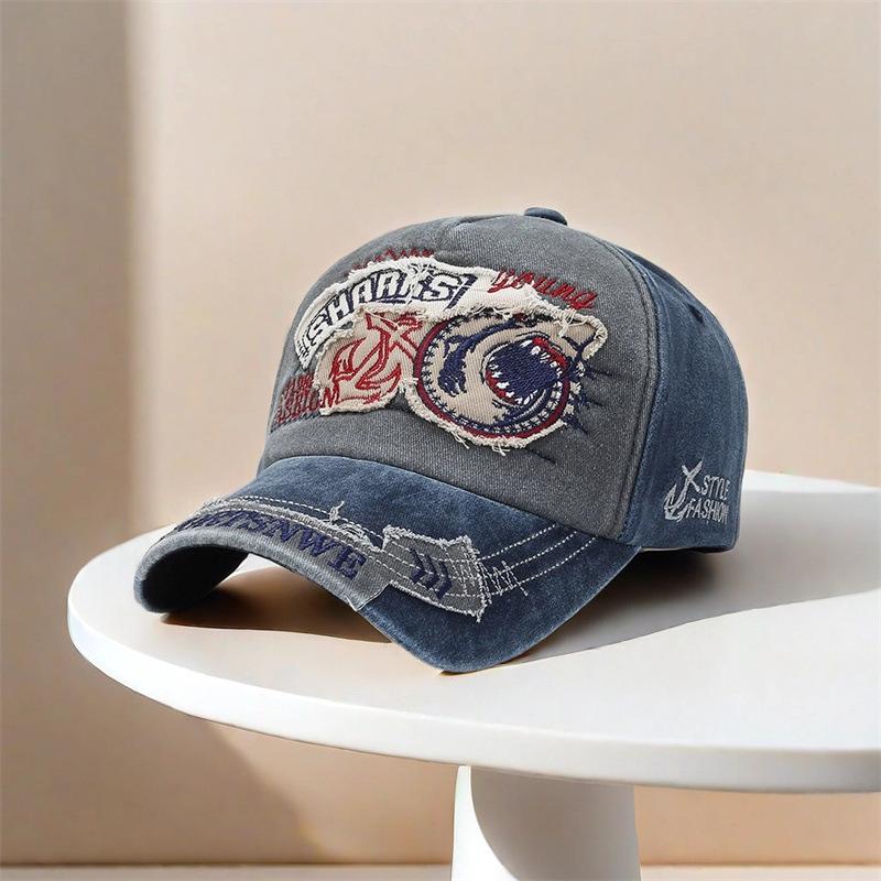 Style Street Urban Hop Hip Snapback Adjustable Women For Hat Visor Casual Stitching Embroidered Shark Cotton Pure Letterings Alphabet Large Cap Trendy