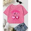 I'M Not Perfect But Confidence Pink Bow Cherry Print Women Washed T-Shirts Cotton O-Neck Short Sleeve Slim T Shirt