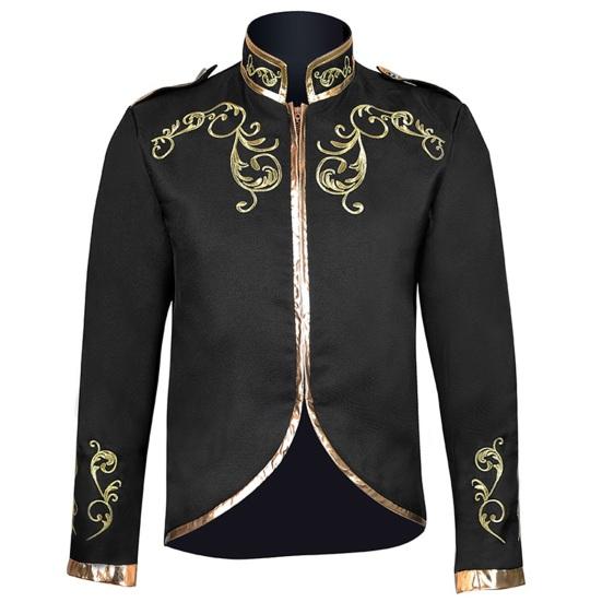 Мужская куртка со стойкой, длинным рукавом, золотым вышитым узором, короткое пальто, приталенного силуэта, костюм на Хэллоуин, дорожная одежда