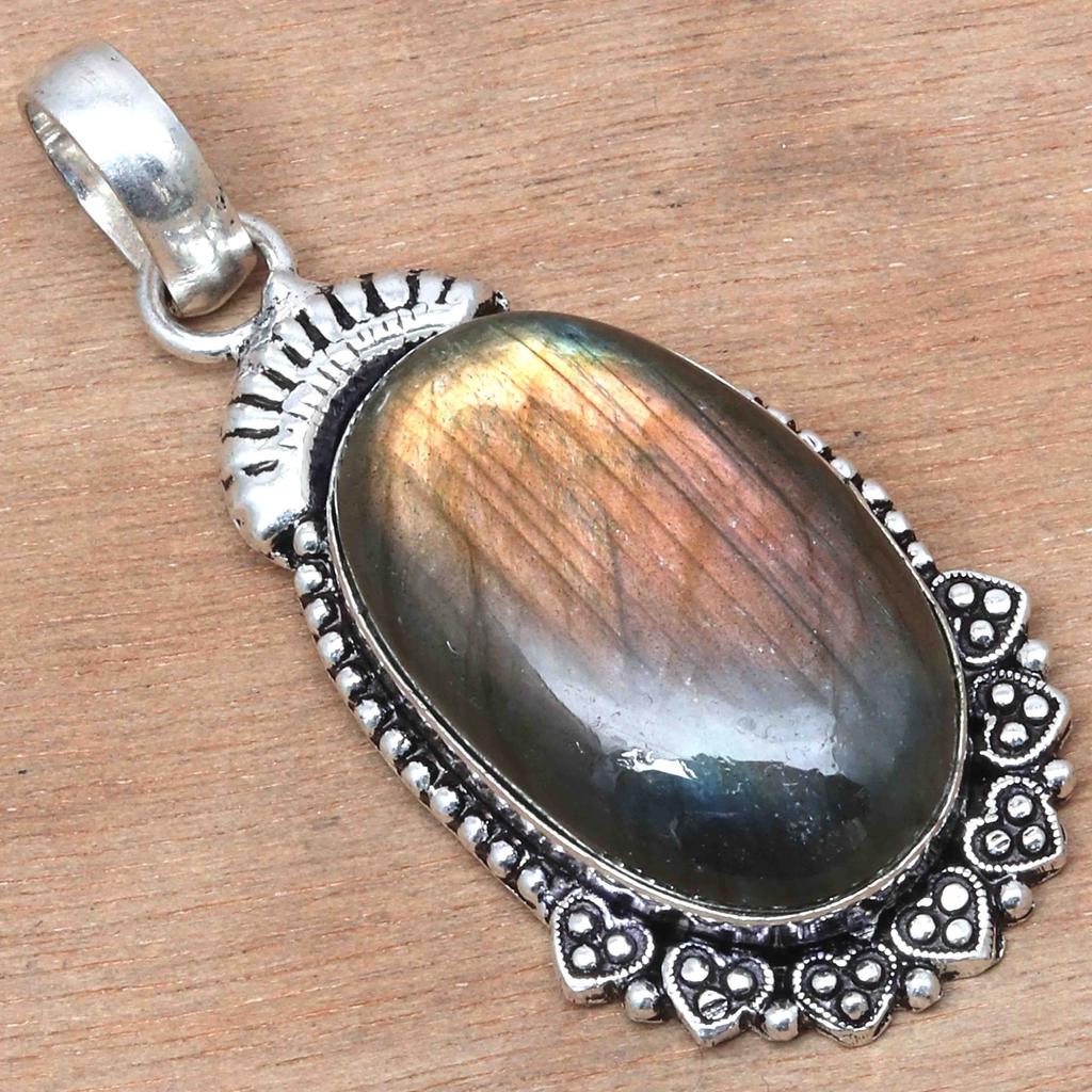 Pendant Shiney Labradorite Gemstone Valentine'Day Gifted Silver Jewelry 2"