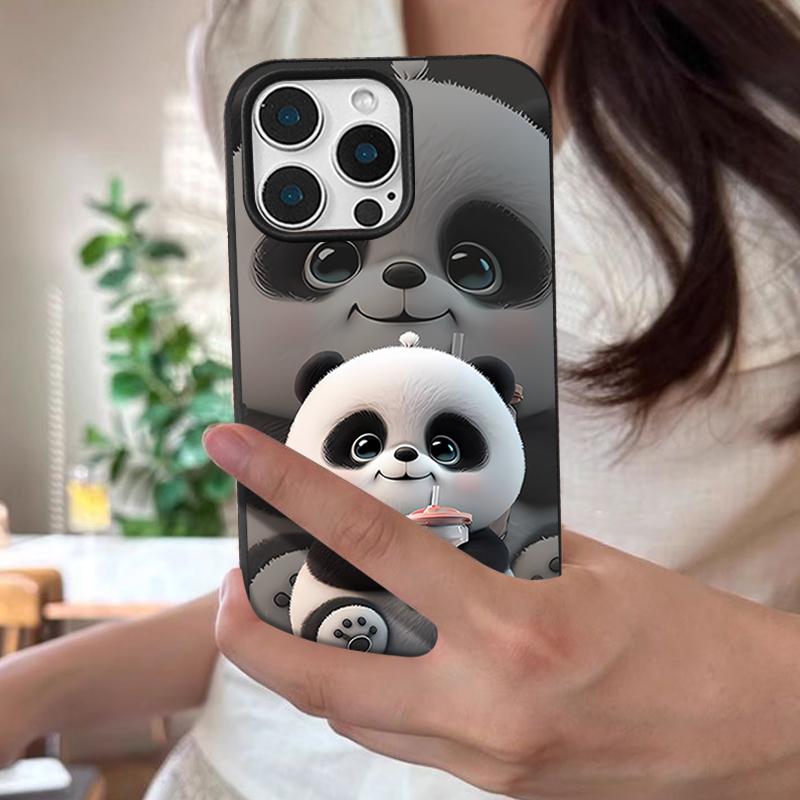 Чехол для iPhone 17 Pro Max с рисунком панды, пьющей молочный чай, текстура кожи, мягкий силиконовый чехол для Funda iPhone 16 Pro Max 15 14 13 12 11 Air 16E