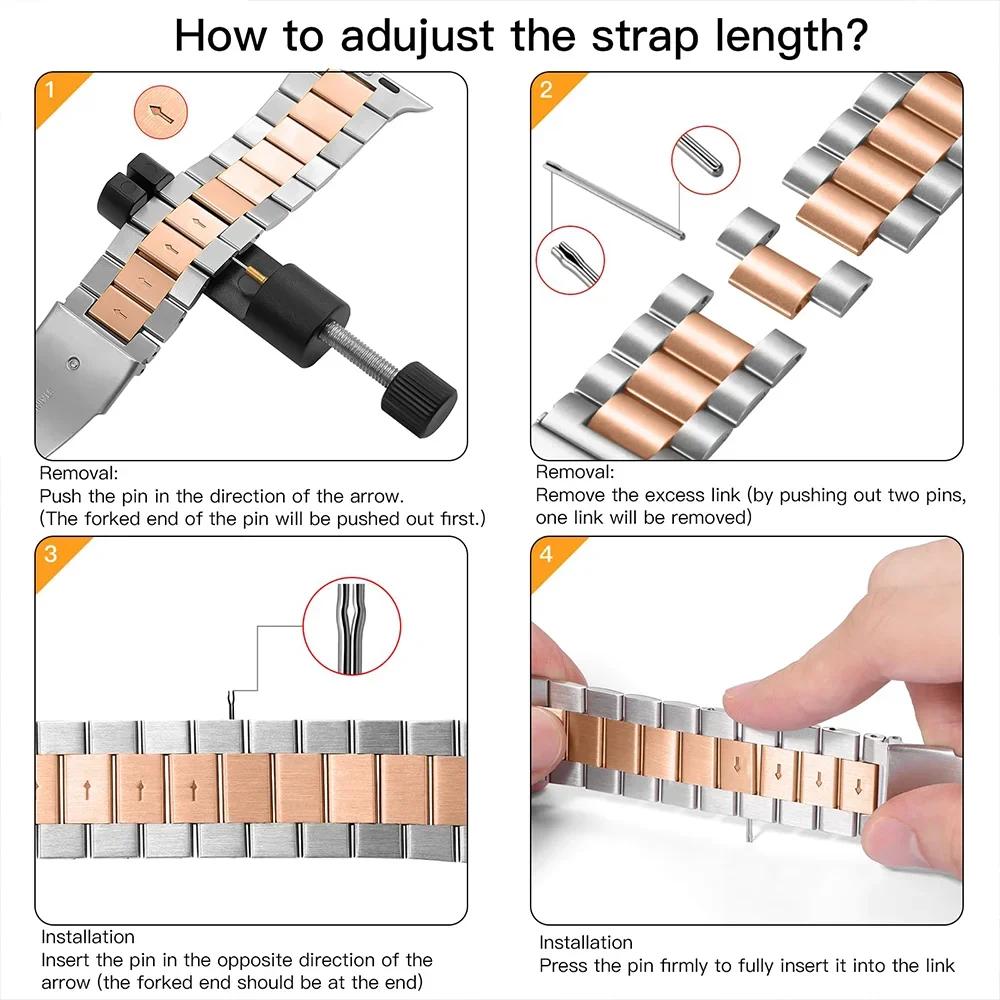 Ремешок для Apple Watch Band 46мм 45мм 44мм 49мм 40мм 41мм Металлический Браслет из Нержавеющей Стали iWatch Series 10 8 9 7 5 Se 6 4 Ultra 2