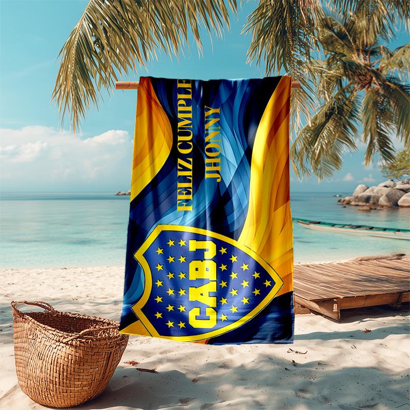 proof beach towel with Club Atlético Boca Juniors pattern - soft,absorbent,quick-drying,machine washable - perfect for swimming,camping,bathing