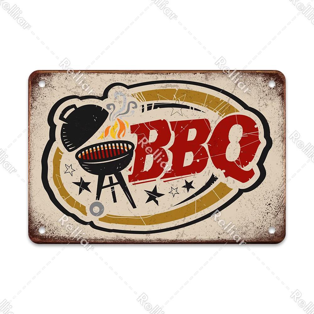 Металлическая табличка «Вечеринка BBQ» Ретро Декор для двора, сада, стены Знаки с правилами барбекю Винтажный плакат для гриля