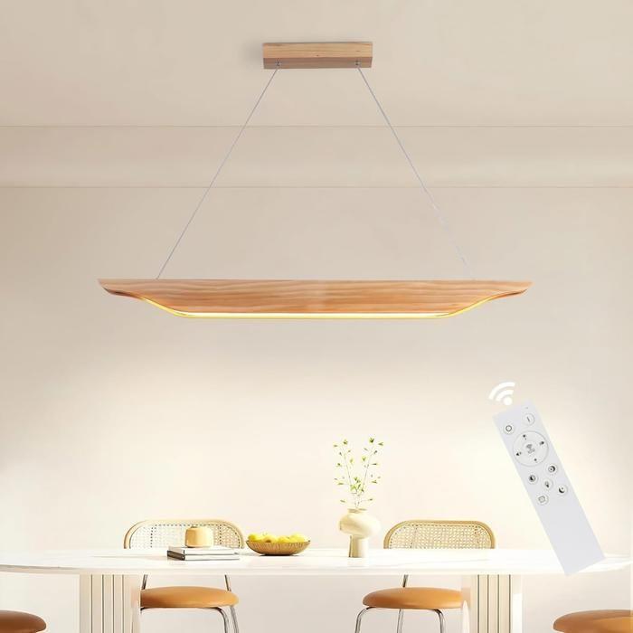 Lampe suspendue LED - NETTLIFE - 90cm - Bois - Dimmable avec télécommande - Réglable en hauteur