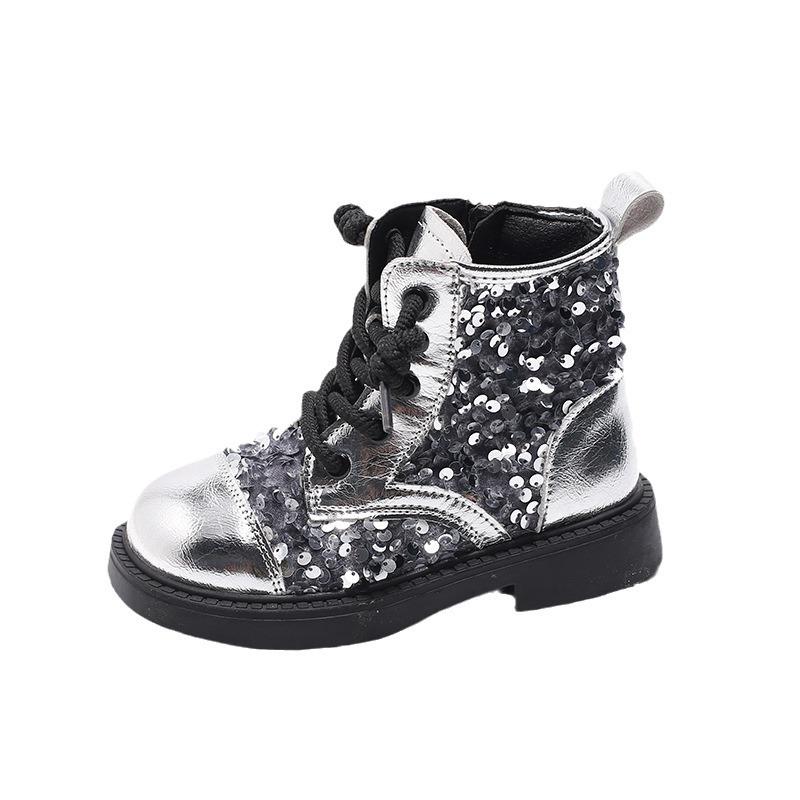 Осень Новая Мода Женские Ботинки Блестки Милые Туфли для Девочек Дышащие Удобные Детская Обувь Тренд Туфли Принцессы Ботильоны для Женщин