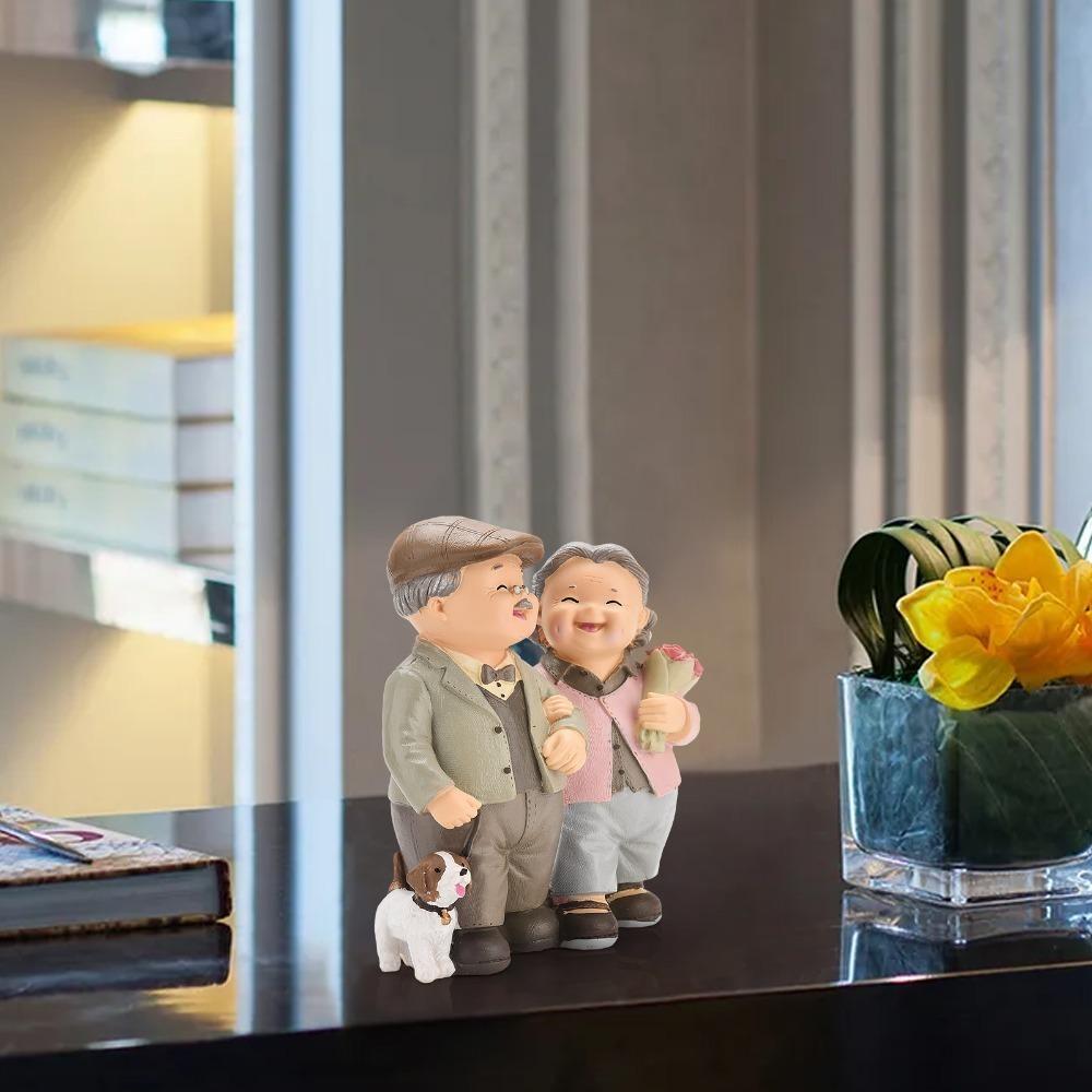 5in Grandpa Grandma Cake Making Statue Couple Anniversary Tabletop Decor  Study Desk Display Piece