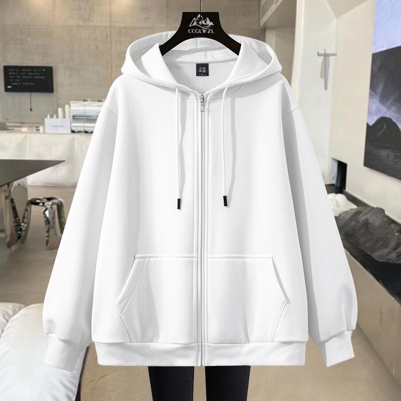 Fleece-Lined Cardigan Hoodie for Autumn/Winter - Loose Fit Sporty Style with Zipper