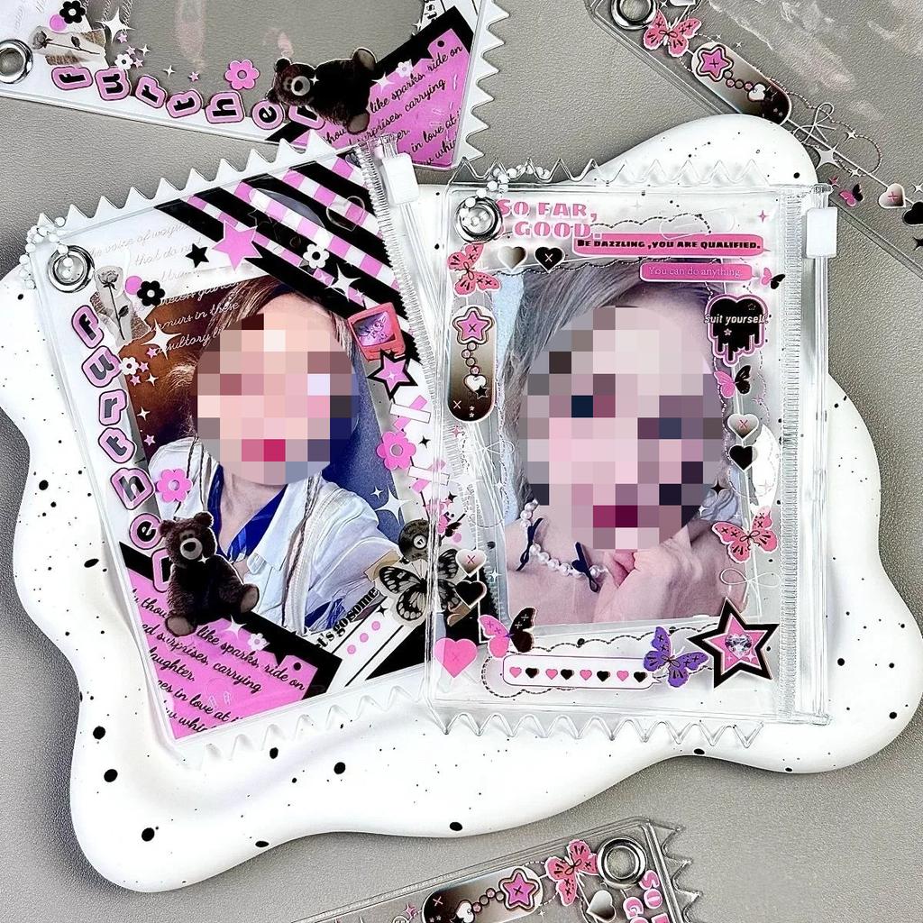 1Pc Korean Y2K Sweet Cool Girl PVC Card Zipper Pouch Kpop 3-inch Photocard Holder Cute Card Display Pendant for Handbag Backpack