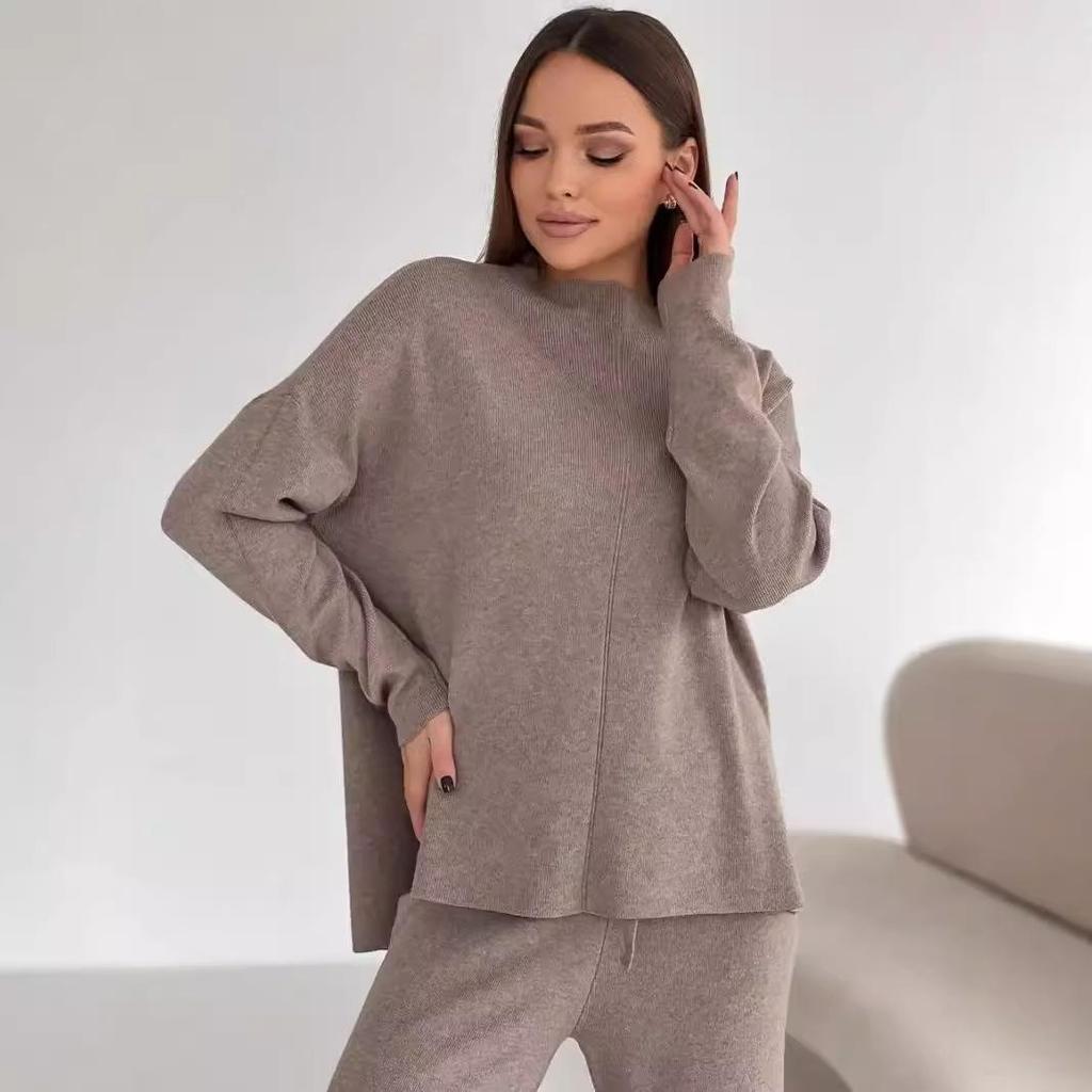 Женский комплект свитера, комплект из 2 предметов, трикотажные свитера, топы, широкие брюки, спортивный костюм, комплекты для отдыха, осенне-зимняя одежда, спортивный костюм для женщин