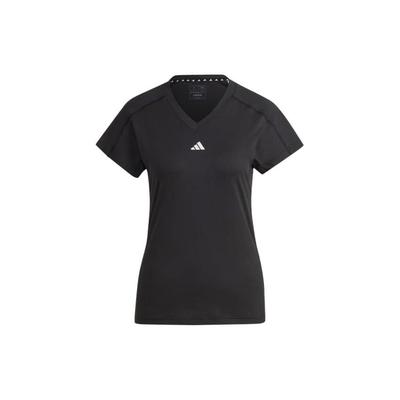 Футболка Aeroready Solid Logo Print V-образным вырезом с коротким рукавом в американском стиле с регланами, женские топы, черный цвет HN5543