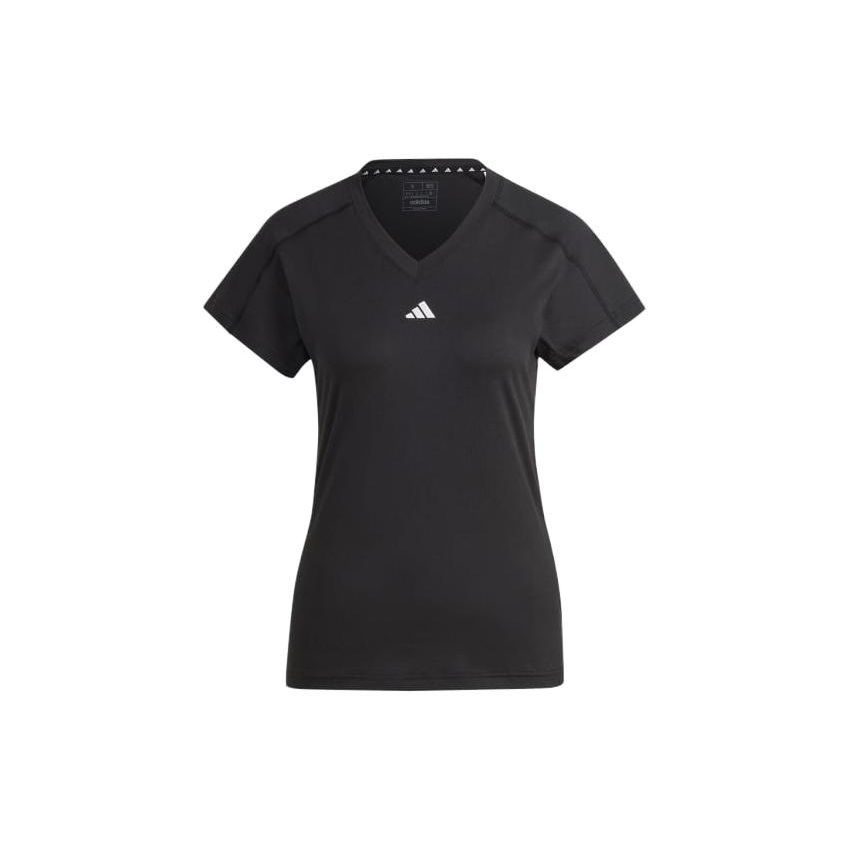 adidas Футболка Aeroready Solid Logo Print V-образным вырезом с коротким рукавом в американском стиле с регланами, женские топы, черный цвет HN5543