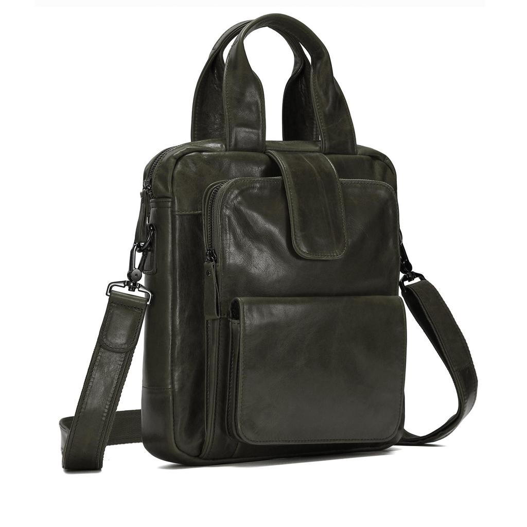 Genuine Leather Crossbody Messenger Bag - Men's Large Capacity Retro Vertical Handbag for Casual or Commute Use.