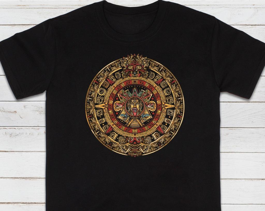 Mayan Calendar T-Shirt, Aztec Symbol Art, Printed Cotton Tee