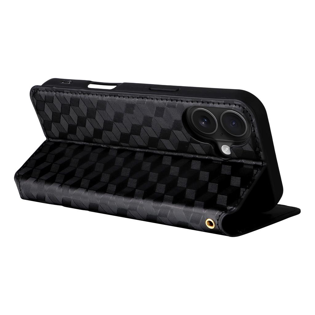 For iPhone 17 Case Wallet Rhombus Imprinted Leather Phone Cover