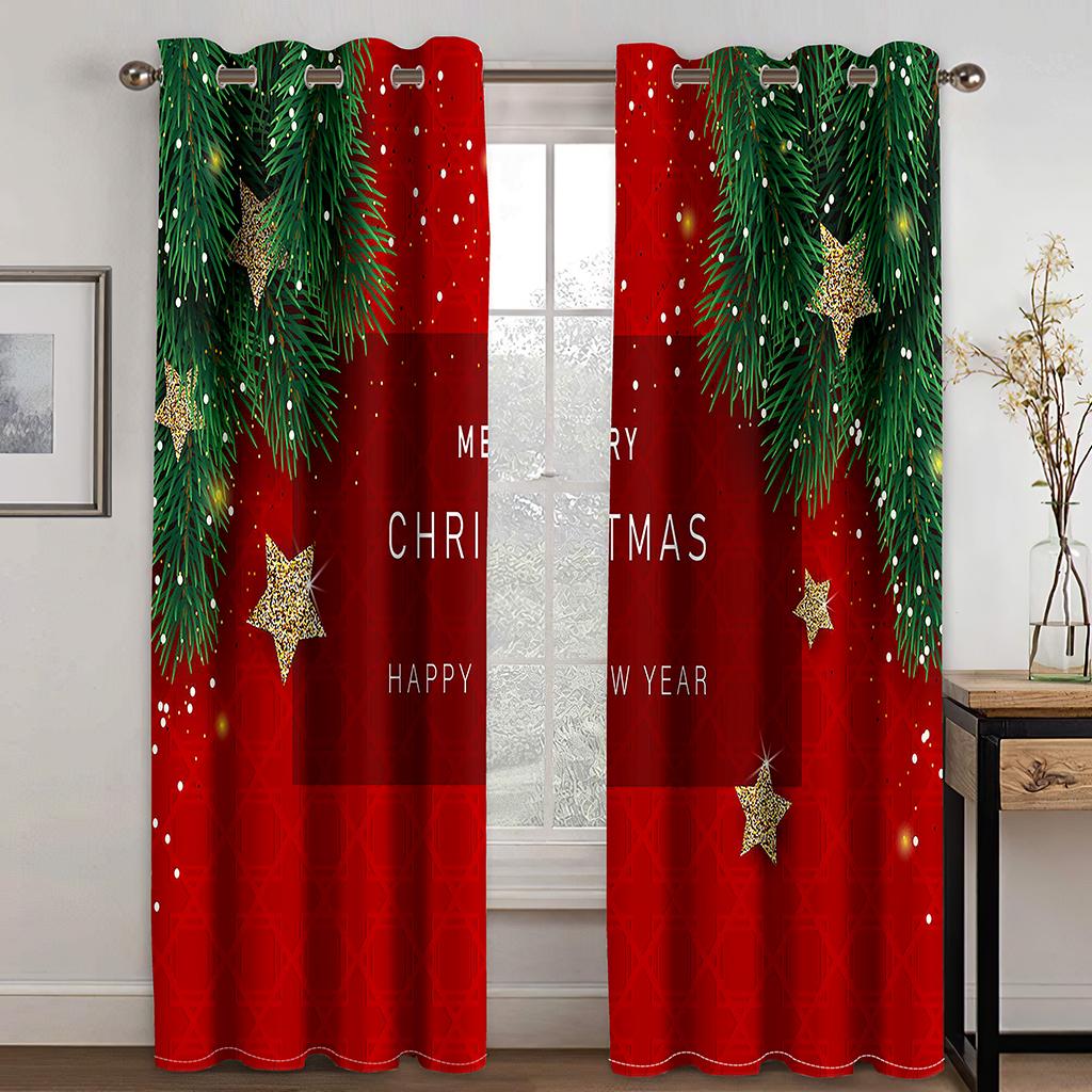 Santa Claus Happy New Year Christmas Tree Red Green Window Curtains For Kids Bedroom Living Room Home Decor Navidad Natal