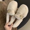 Flat-bottomed Plush Shoes for Women To Wear Outside In Autumn and Winter, One Pedal of Mink Hair To Keep Warm, Doudou Cotton Shoes