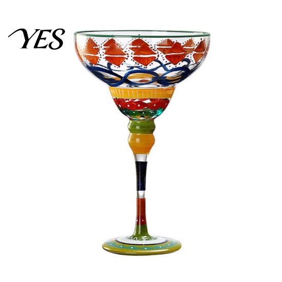 Party Drinkware Mexican Hand Painted Margarita Glass, Champagne Cocktail Glasses, Modern Retro Pattern Glass Bar Goblet for Kitchen Table Decoration