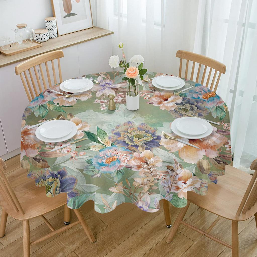 Antique Leaf Flower Tablecloth Round Waterproof Table Cover For Wedding Party Decoration Dining Table Cover