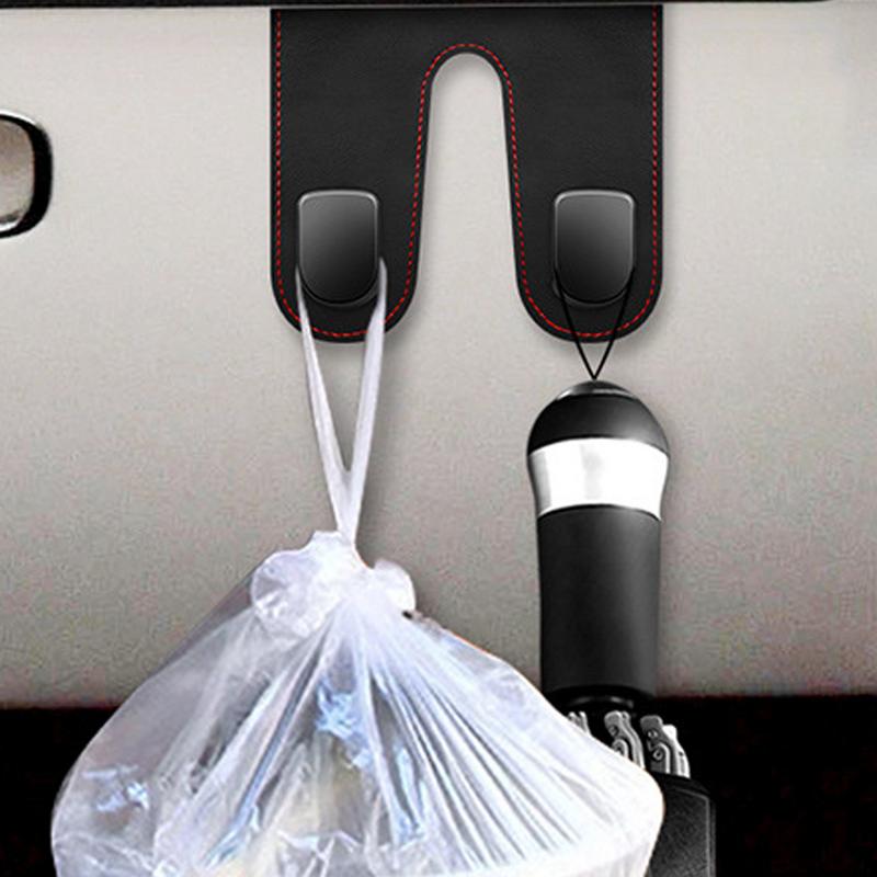 Large Load-Bearing PU Leather Alloy Hook Hanger Car Rear Seat Hanging Double Hook For Interior Storage Car Accessories