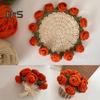 Набор для вязания крючком подставки под стакан с дизайном букета роз, материал из пряжи, устойчивой к усадке, трансформируемая подставка под стакан в виде цветка, подарок ручной работы на день рождения