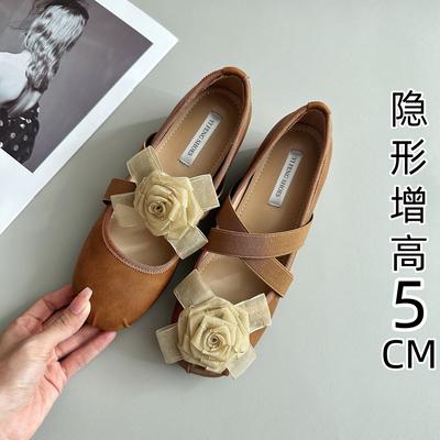 Версия из коровьей кожи, туфли на скрытой платформе, из натуральной кожи, в стиле ретро, с камелией, с мелким вырезом, одинарные туфли, женские, с перекрестным ремешком и носком-пятачком, туфли Мэри Джейн