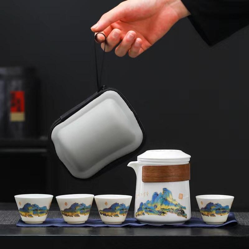 Белый фарфоровый дорожный портативный чайный сервиз керамическая гайвань чайная чашка набор быстрой чашки бытовой чайник и набор чашек китайская чайная утварь