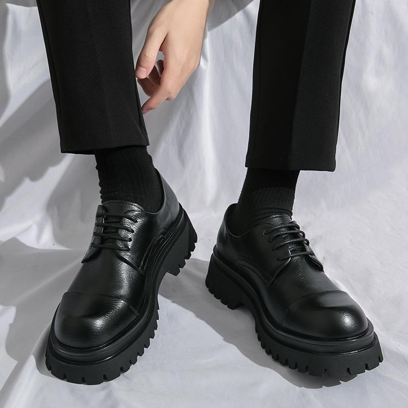 Men Oxfords Black Dress Derbys Platform Elevator Shoes Formal Business Shoes Height Increase Black Thick Sole Leather Shoes