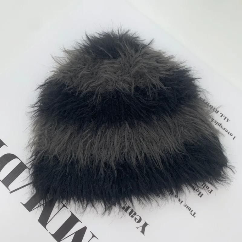 Дизайнерские женские шапки из искусственной норки в стиле Майяра, модные осенне-зимние теплые вязаные шапки в полоску, подходящие по цвету